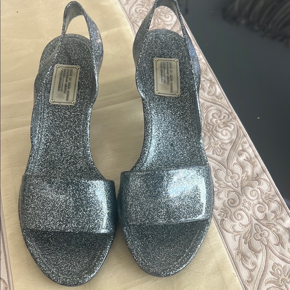 Marc by Marc Jacobs Silver Glitter Slingback Sandals